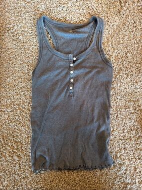 aerie Gray Ribbed Henley Racerback Tank